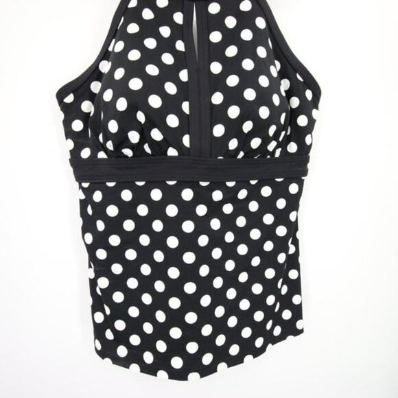 Lands End Black White Polka Dot Halter Neck Swim Tankini Top Size 10P - Picture 3 of 10